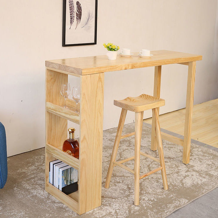 Modern 1/2/3/4 Pieces Bar Table Set Rectangle Pine Wood Counter Table with High Stools