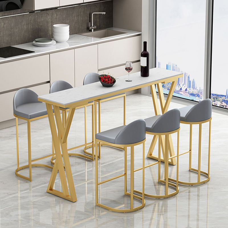 Stone Bar Table Set Glam Style Rectangle 1/2/7 Pieces Pub Table Set