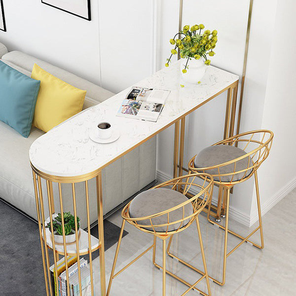 Glam Style Stone 1/2/3 Pieces Bar Table Set Rectangle Bar Table with Metal Legs for Home