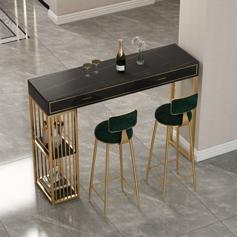 Stone Bar Table Set Glam Style Rectangle 1/3 Pieces Pub Table Set for Indoor