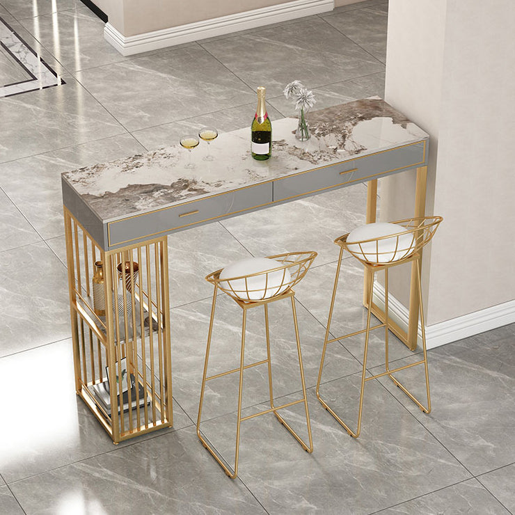 Stone Bar Table Set Glam Style Rectangle 1/3 Pieces Pub Table Set for Indoor