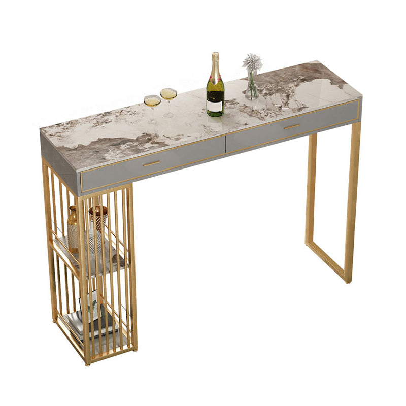 Stone Bar Table Set Glam Style Rectangle 1/3 Pieces Pub Table Set for Indoor
