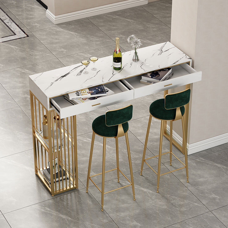 Stone Bar Table Set Glam Style Rectangle 1/3 Pieces Pub Table Set for Indoor