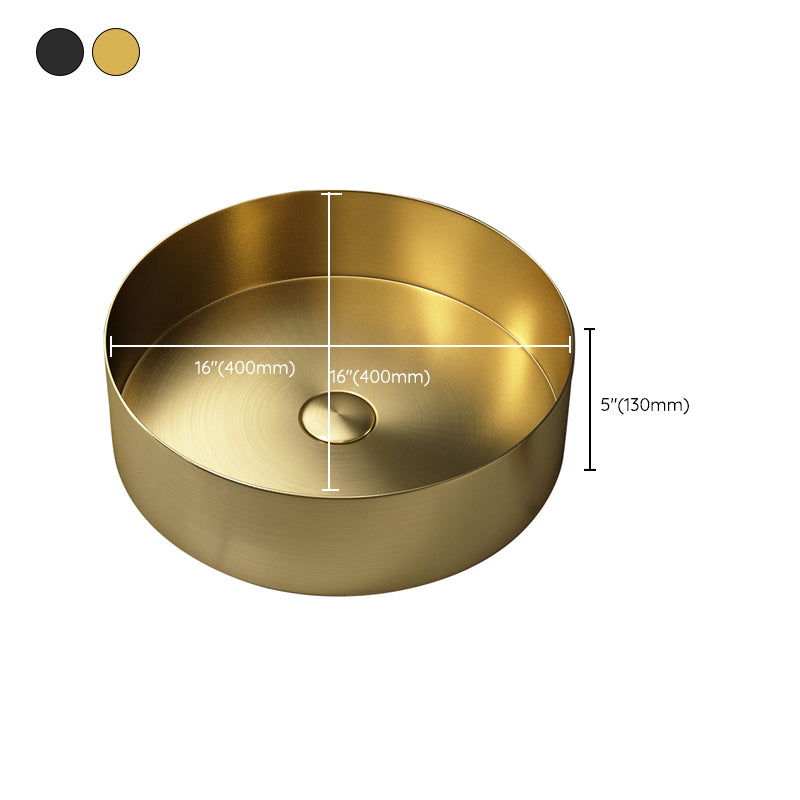 Modern Vessel Bathroom Sink Round Metal with Pop-Up Drain Vessel Lavatory Sink