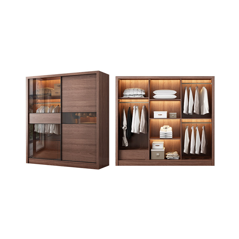 Brown Wardrobe Closet with Garment Rod Wooden Wardrobe Armoire
