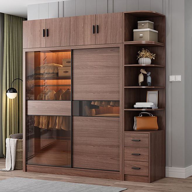 Brown Wardrobe Closet with Garment Rod Wooden Wardrobe Armoire
