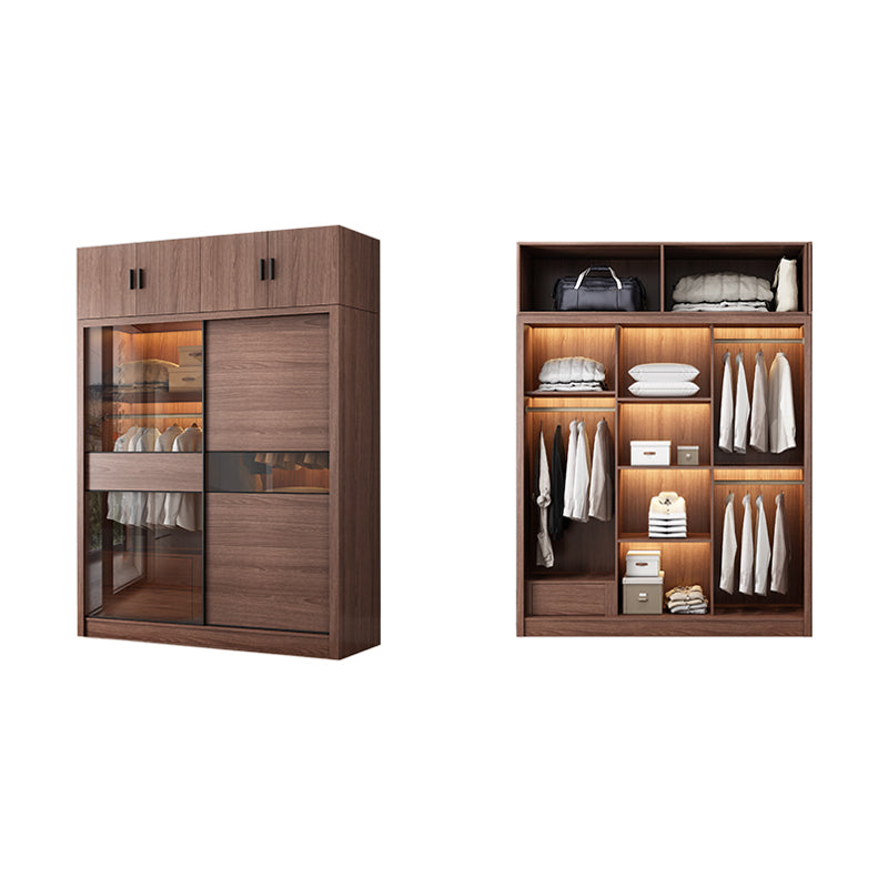 Brown Wardrobe Closet with Garment Rod Wooden Wardrobe Armoire