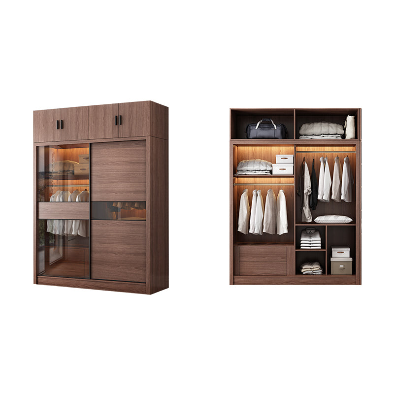 Brown Wardrobe Closet with Garment Rod Wooden Wardrobe Armoire