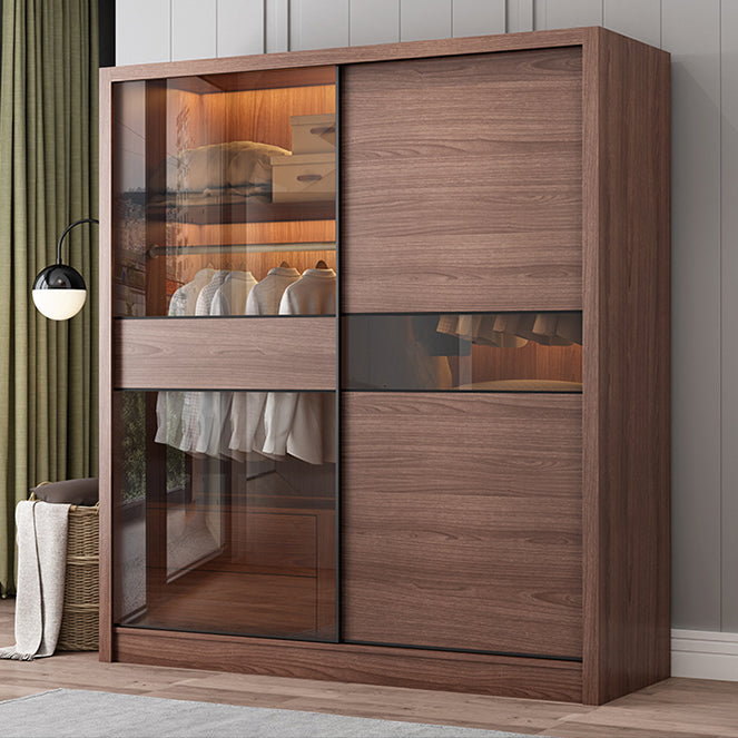 Brown Wardrobe Closet with Garment Rod Wooden Wardrobe Armoire