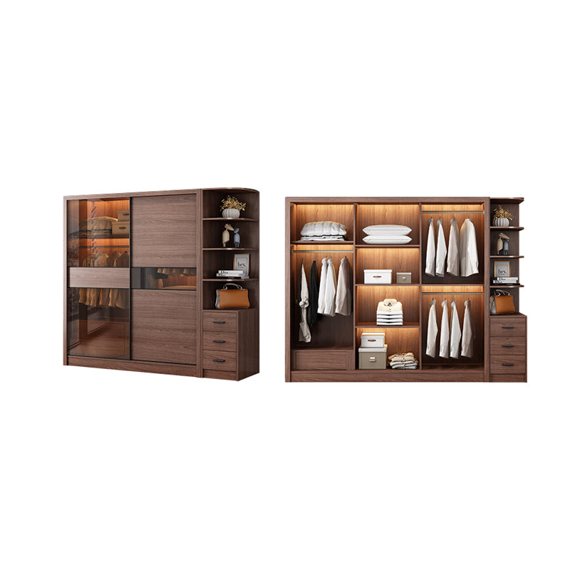 Brown Wardrobe Closet with Garment Rod Wooden Wardrobe Armoire