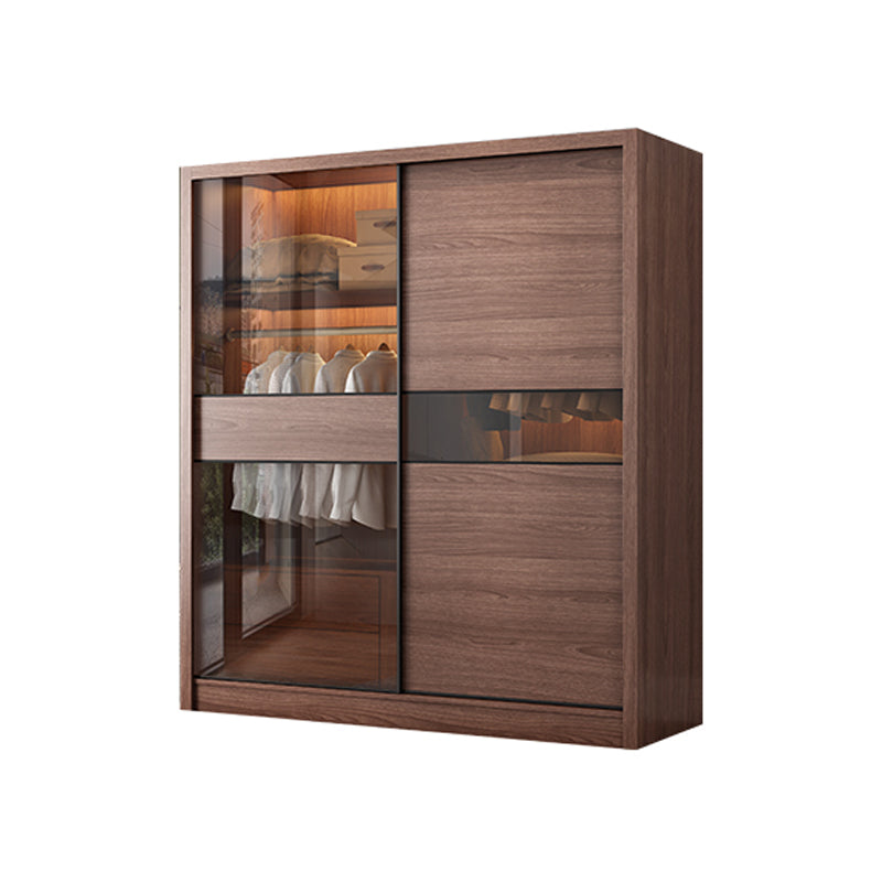 Brown Wardrobe Closet with Garment Rod Wooden Wardrobe Armoire