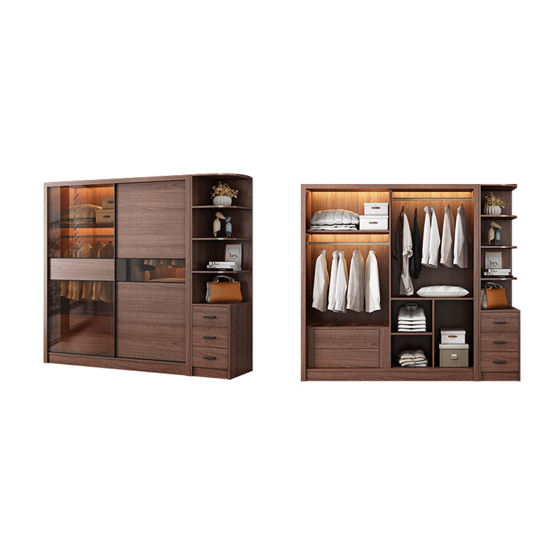 Brown Wardrobe Closet with Garment Rod Wooden Wardrobe Armoire