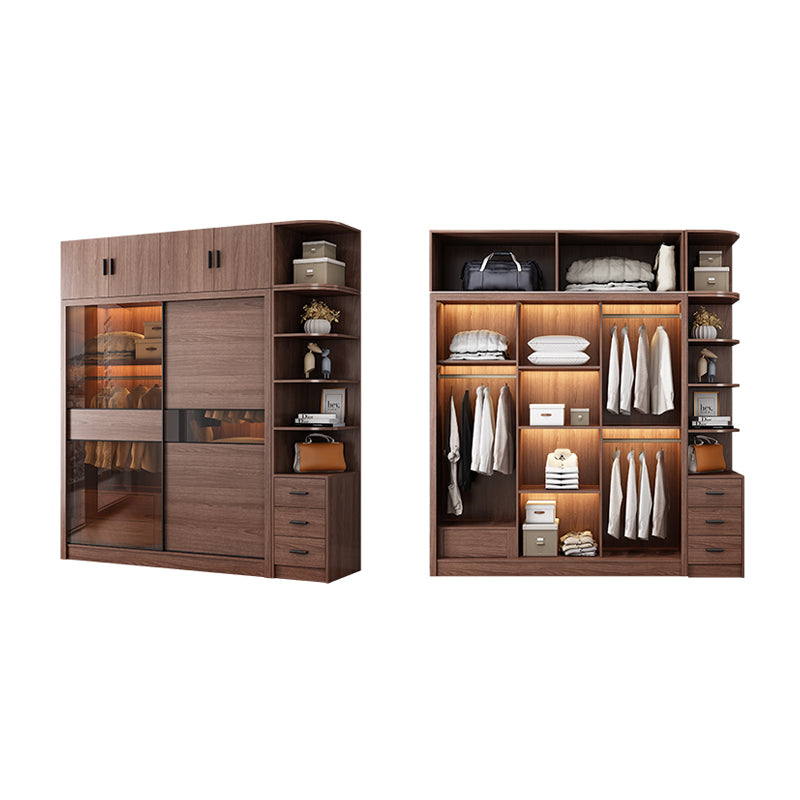 Brown Wardrobe Closet with Garment Rod Wooden Wardrobe Armoire