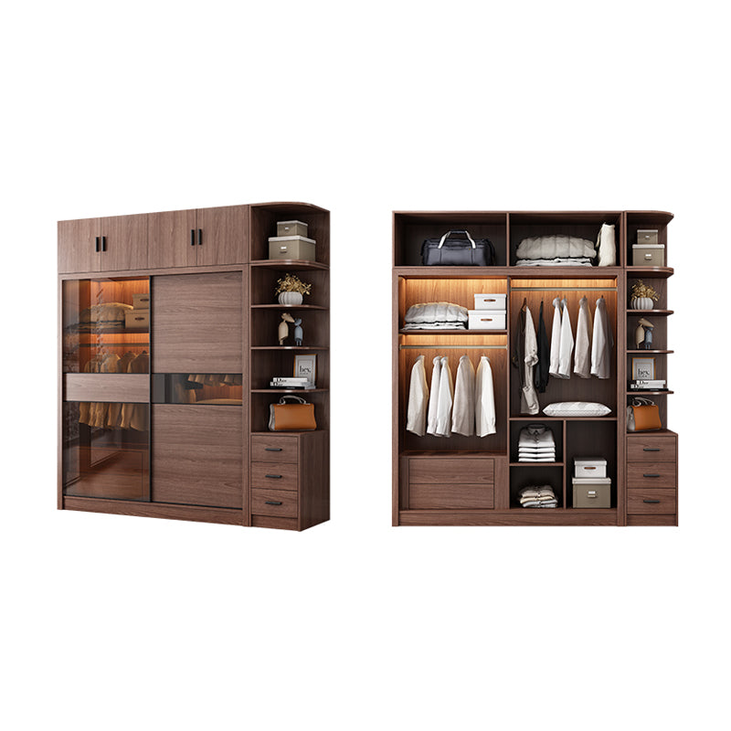 Brown Wardrobe Closet with Garment Rod Wooden Wardrobe Armoire