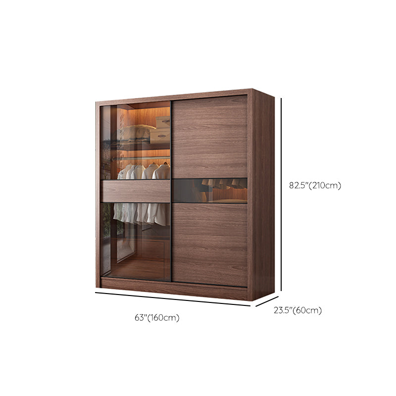 Brown Wardrobe Closet with Garment Rod Wooden Wardrobe Armoire