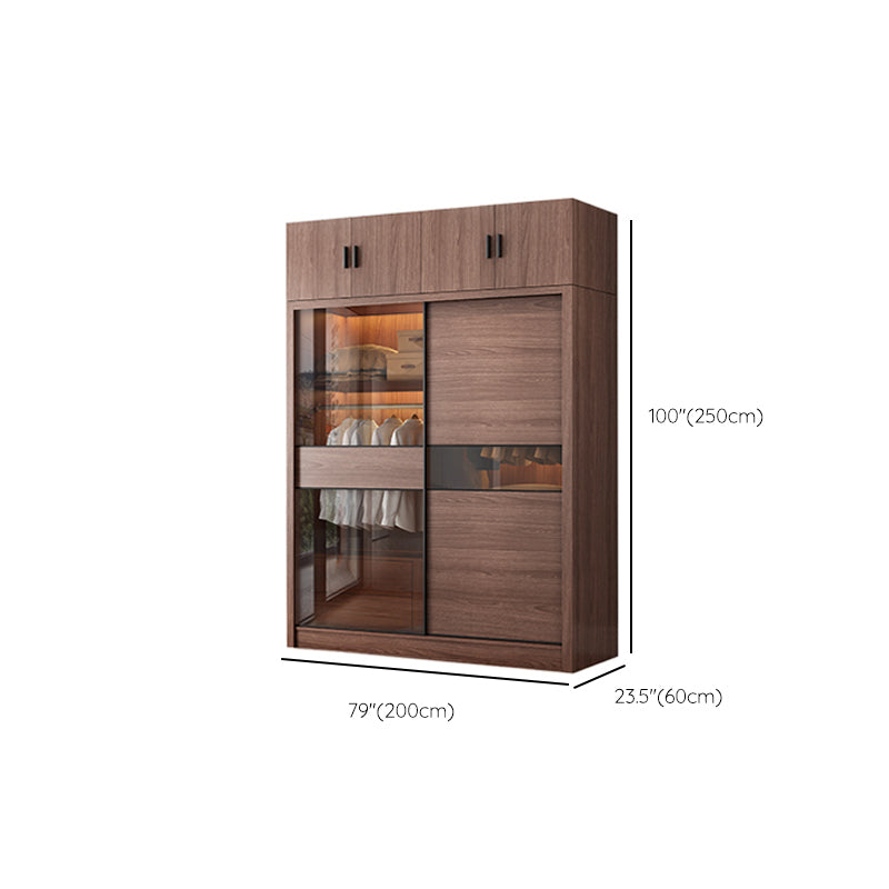 Brown Wardrobe Closet with Garment Rod Wooden Wardrobe Armoire
