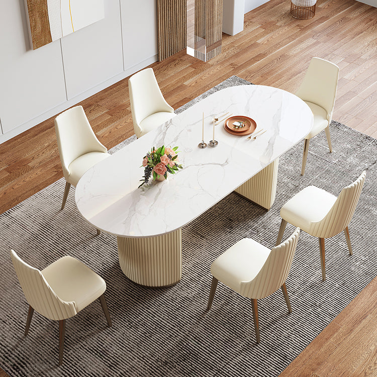Luxury Double Pedestal Dining Table Oval Stone Top Dining Table for Dining Room