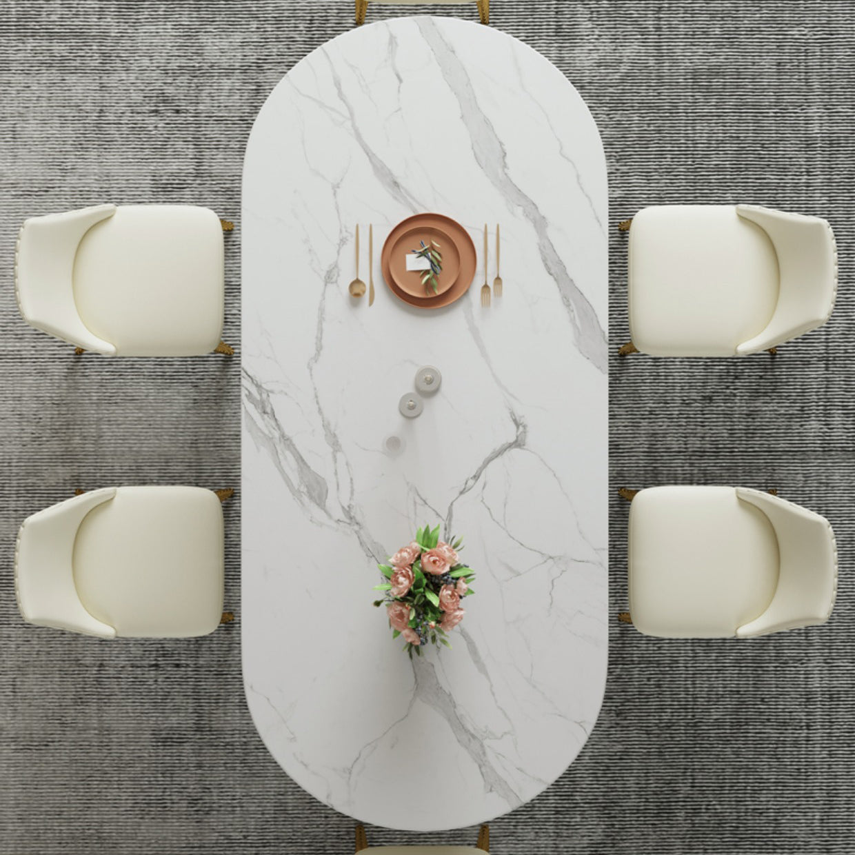 Luxury Double Pedestal Dining Table Oval Stone Top Dining Table for Dining Room