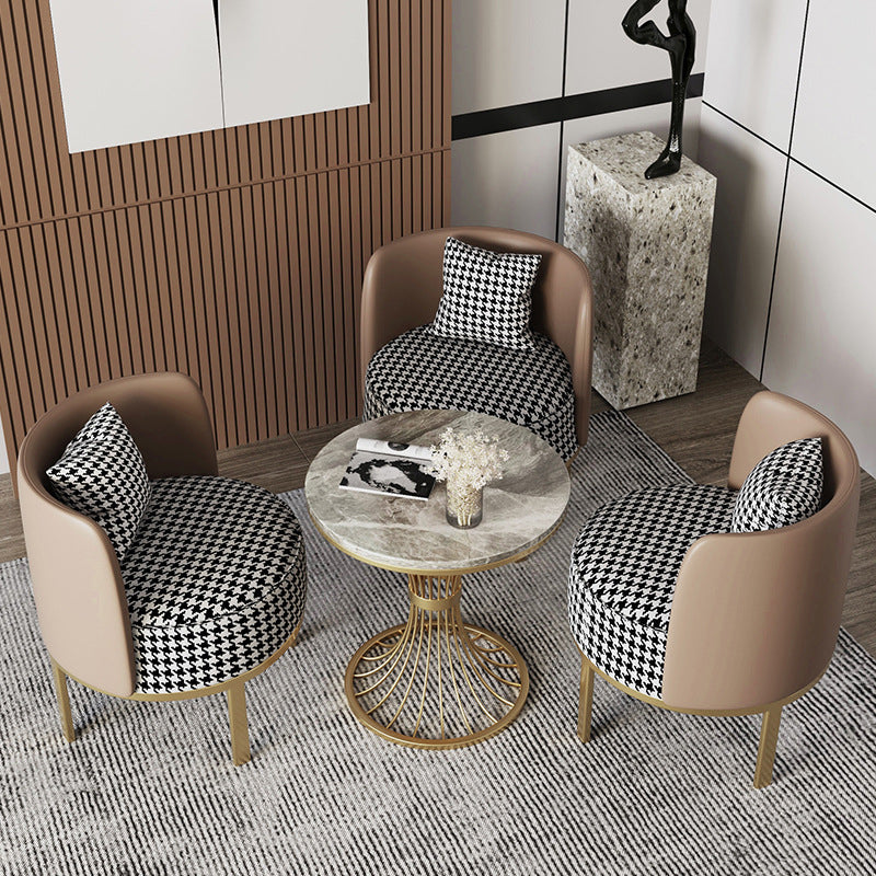 Modern Round Dining Table for Kitchen Glossy Grey Dinette Table with Metal Base