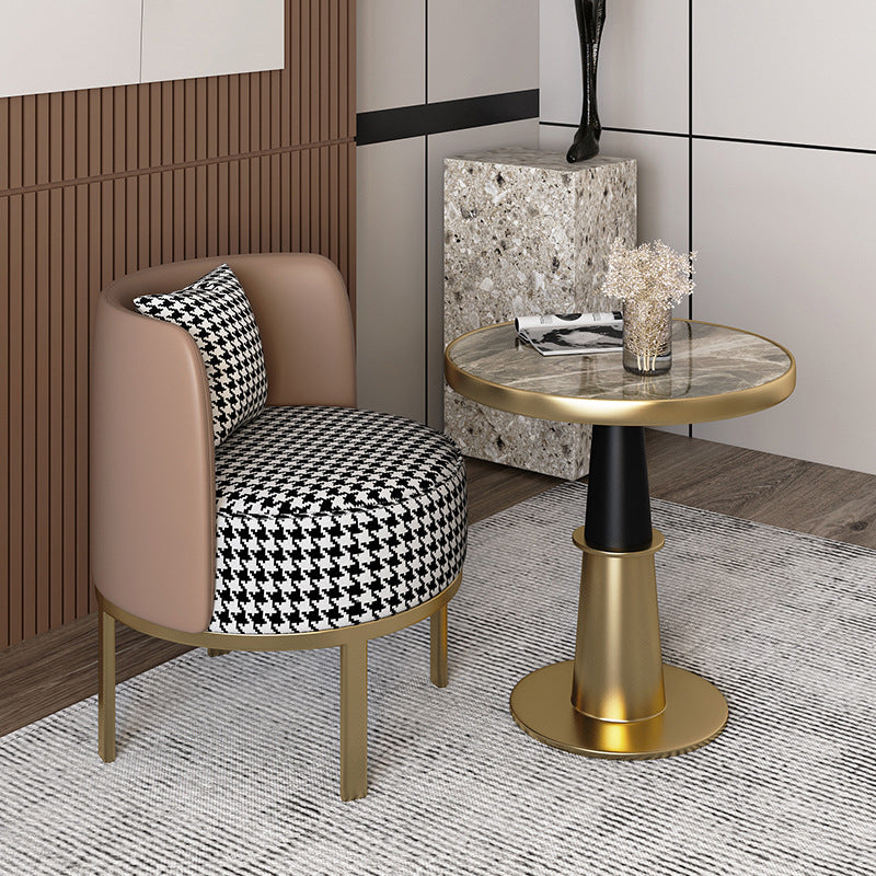 Modern Round Dining Table for Kitchen Glossy Grey Dinette Table with Metal Base