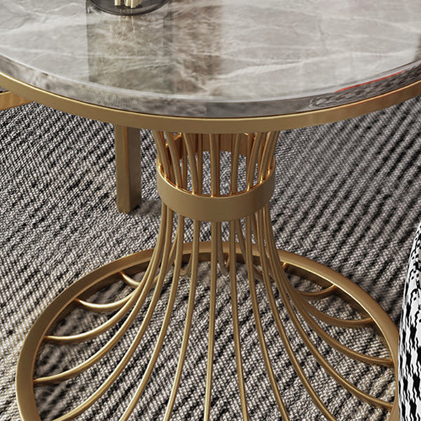 Modern Round Dining Table for Kitchen Glossy Grey Dinette Table with Metal Base