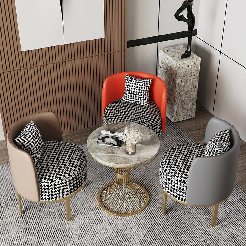 Modern Round Dining Table for Kitchen Glossy Grey Dinette Table with Metal Base