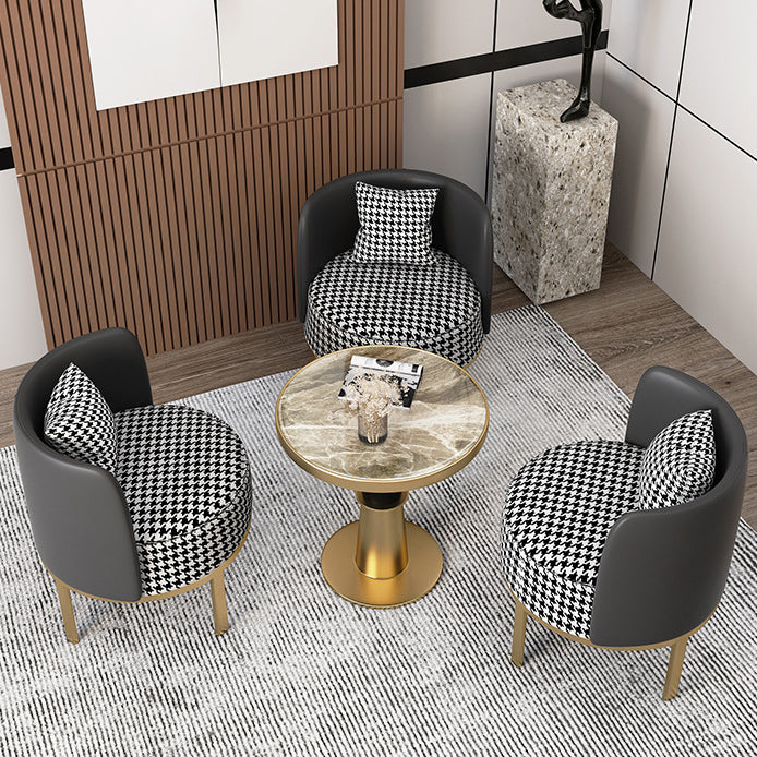 Modern Round Dining Table for Kitchen Glossy Grey Dinette Table with Metal Base