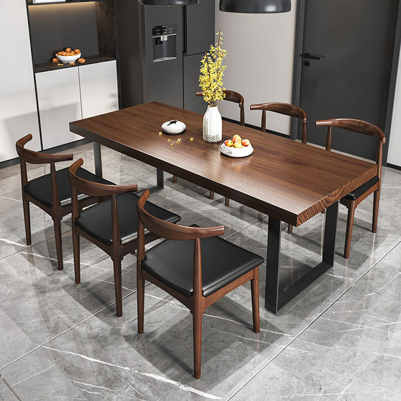 Industrial Rectangle Dining Table Solid Wood Top Dining Table with Double Pedestal Base