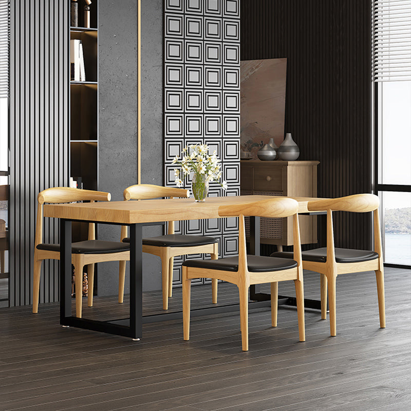 Industrial Trestle Base Dining Table Rectangle Solid Wood Dining Table