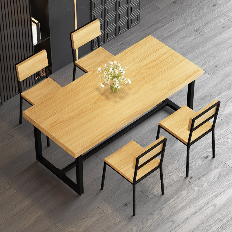Industrial Trestle Base Dining Table Rectangle Solid Wood Dining Table