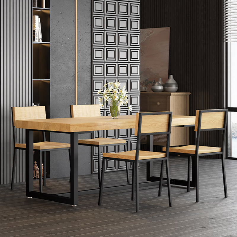 Industrial Trestle Base Dining Table Rectangle Solid Wood Dining Table