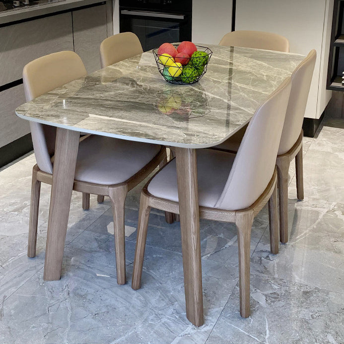Mid-Century Dining Table for Kitchen Gray Stone Top Dinette Table with Wooden Frame