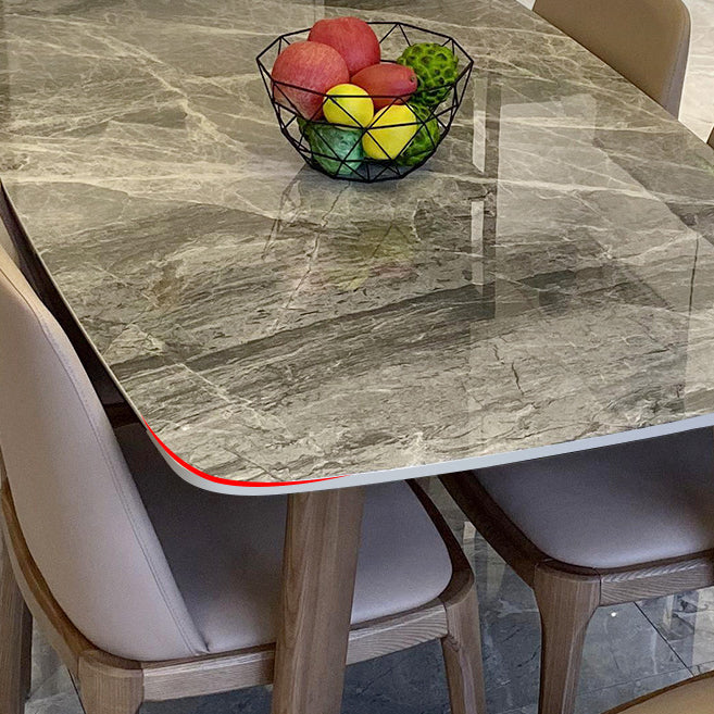 Mid-Century Dining Table for Kitchen Gray Stone Top Dinette Table with Wooden Frame