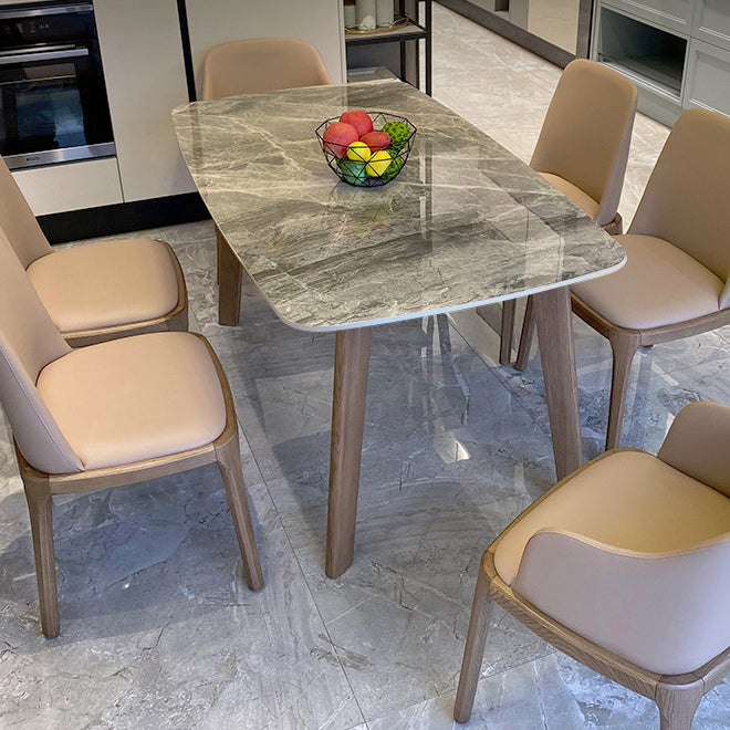 Mid-Century Dining Table for Kitchen Gray Stone Top Dinette Table with Wooden Frame