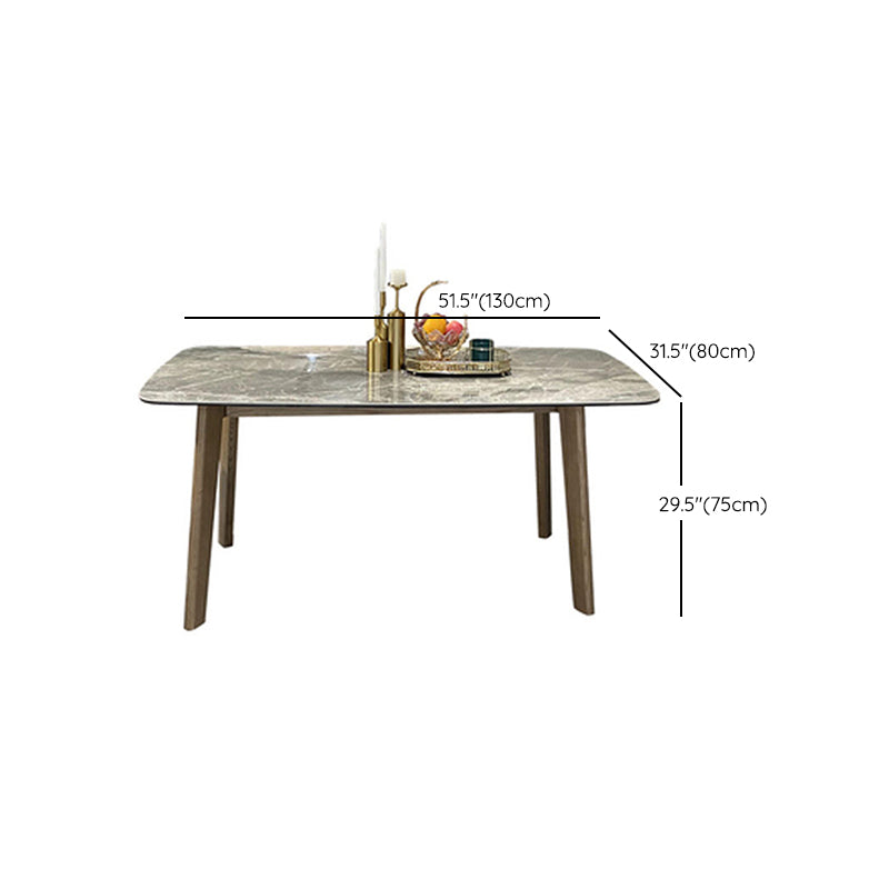 Mid-Century Dining Table for Kitchen Gray Stone Top Dinette Table with Wooden Frame