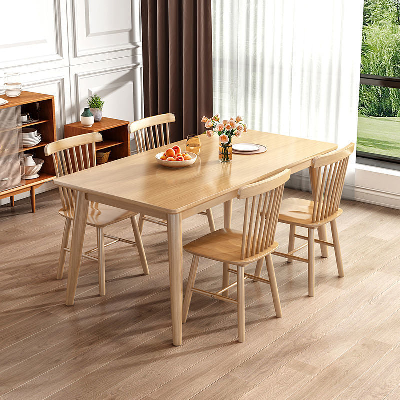 Contemporary Wooden Dining Table Rectangle Table with Wood Legs for Home Use
