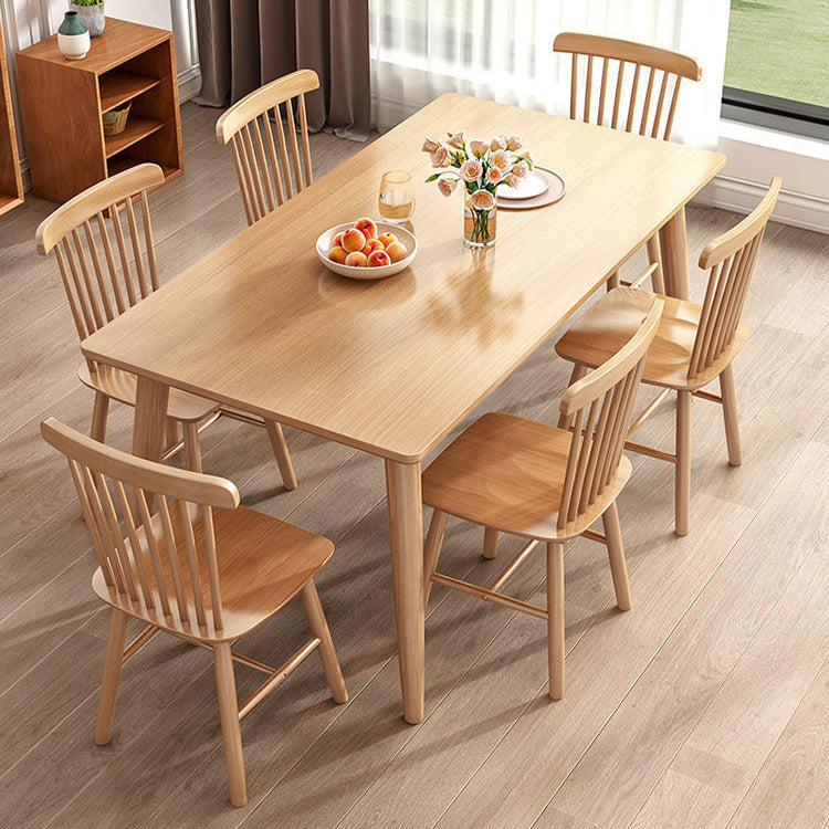 Contemporary Wooden Dining Table Rectangle Table with Wood Legs for Home Use