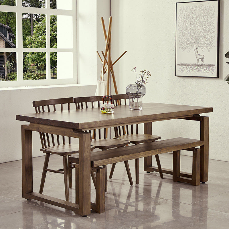 Industrial Double Pedestal Dining Table Pine Wood Table for Cafe Dining Room