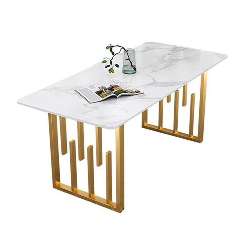 Glam Double Pedestal Dining Table Stone Table for Dining Room Kitchen