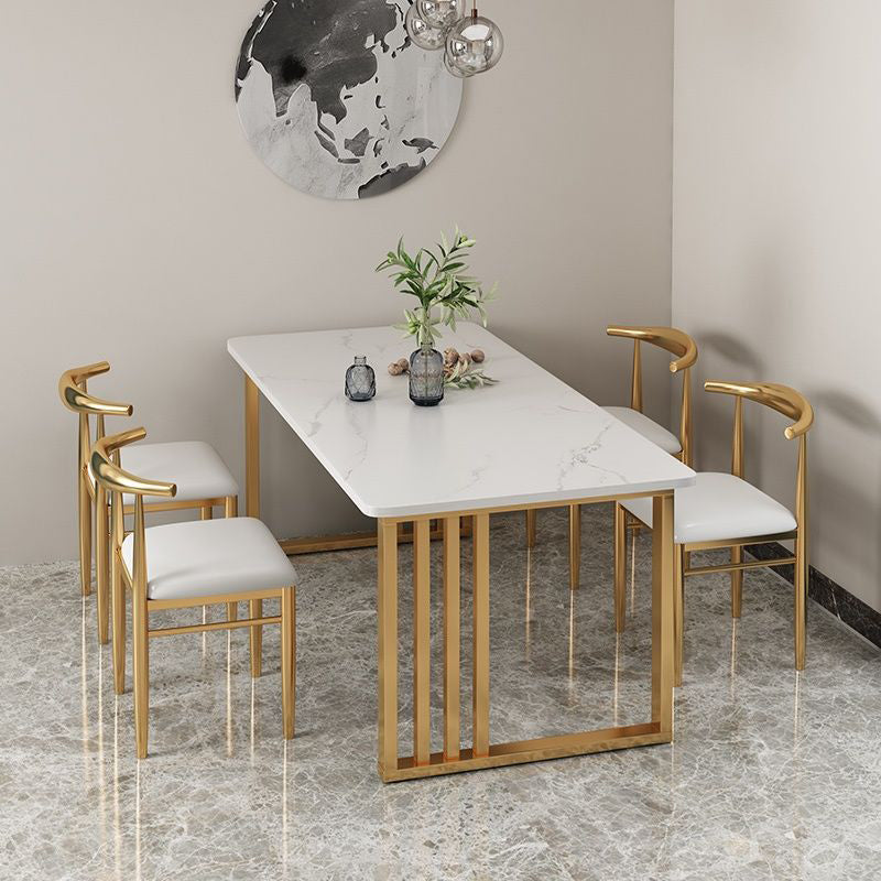 Glam Double Pedestal Dining Table Stone Table for Dining Room Kitchen