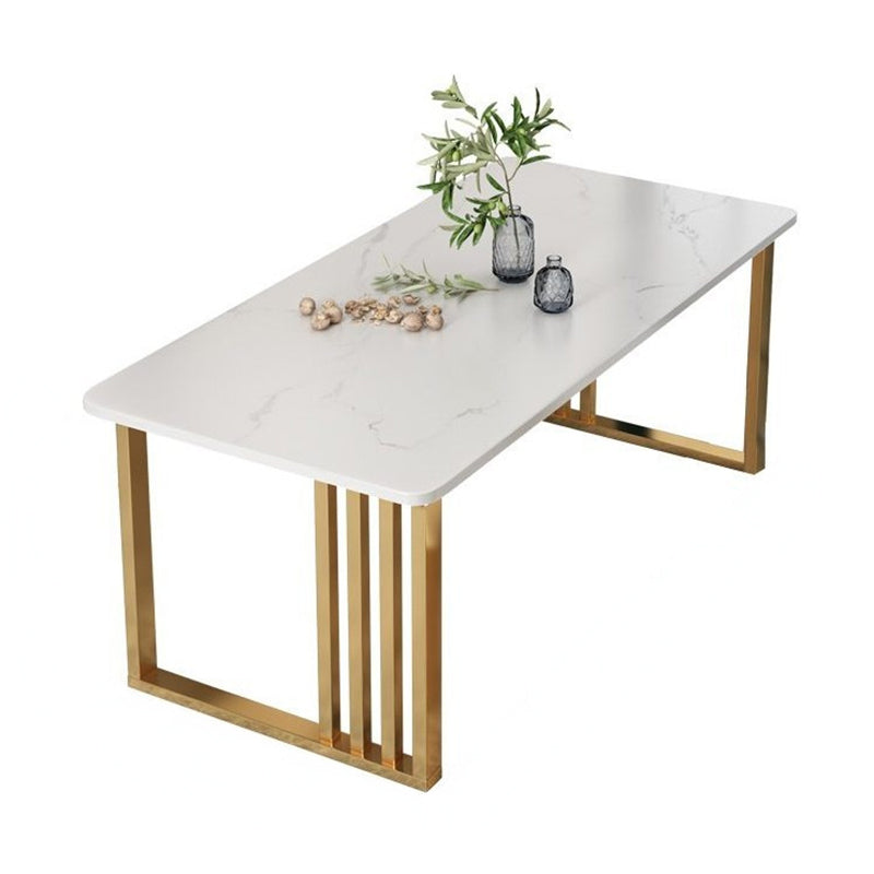 Glam Double Pedestal Dining Table Stone Table for Dining Room Kitchen