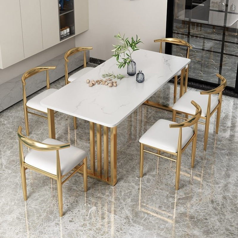 Glam Double Pedestal Dining Table Stone Table for Dining Room Kitchen