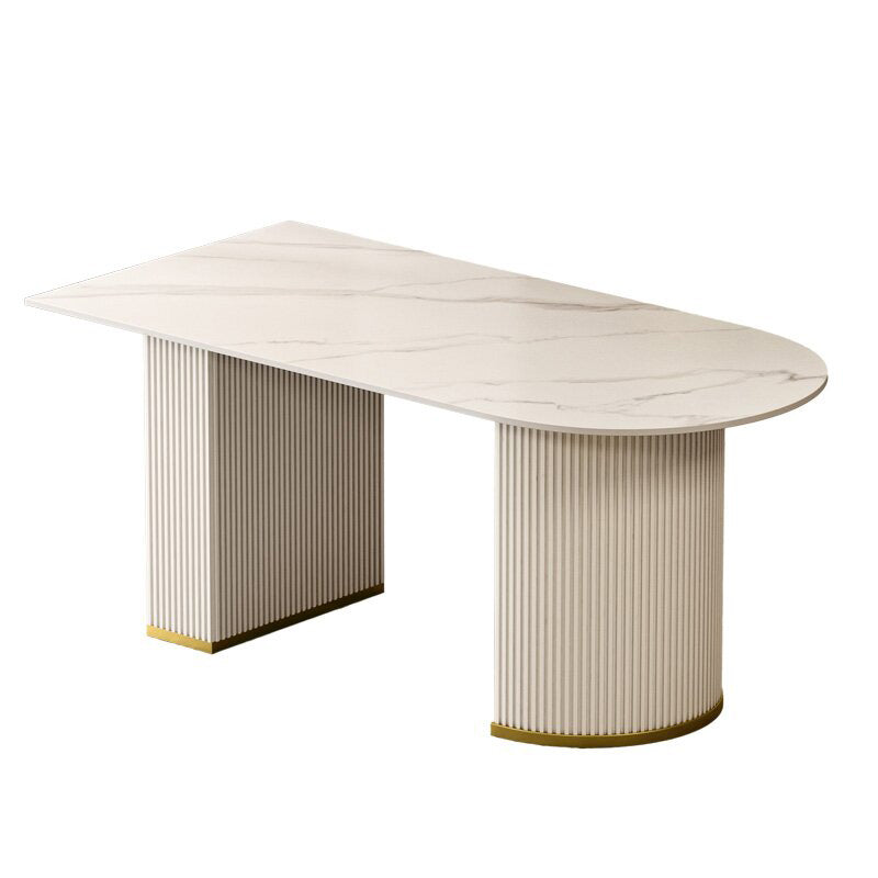 Modern Stone Dining Table White Double Pedestal Base Table for Dining Room
