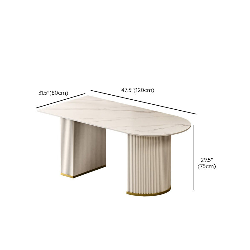 Modern Stone Dining Table White Double Pedestal Base Table for Dining Room