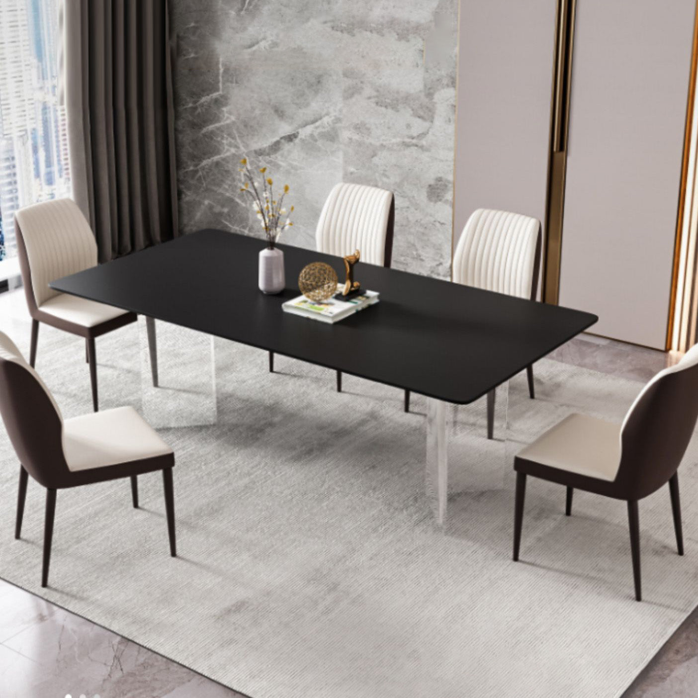 Modern Rectangle Dining Table Sintered Stone Table with Plastic Legs for Home Use