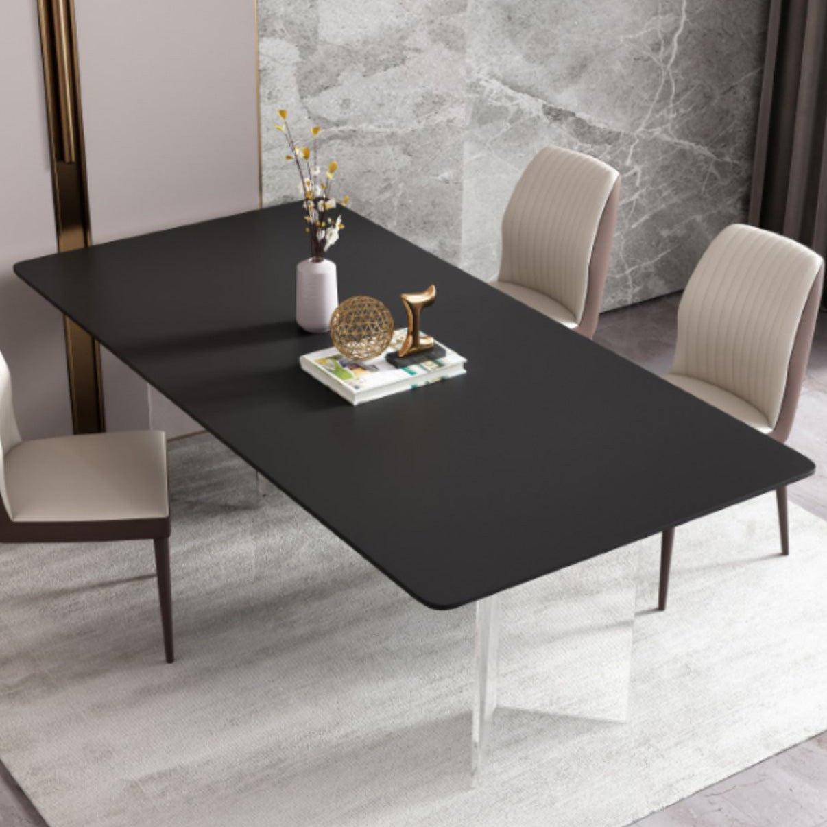 Modern Rectangle Dining Table Sintered Stone Table with Plastic Legs for Home Use