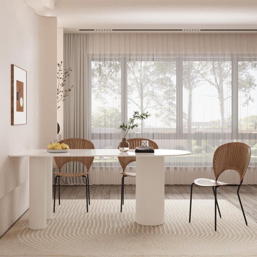 Modern Dining Table Sintered Stone Table with Wood Legs for Home Use