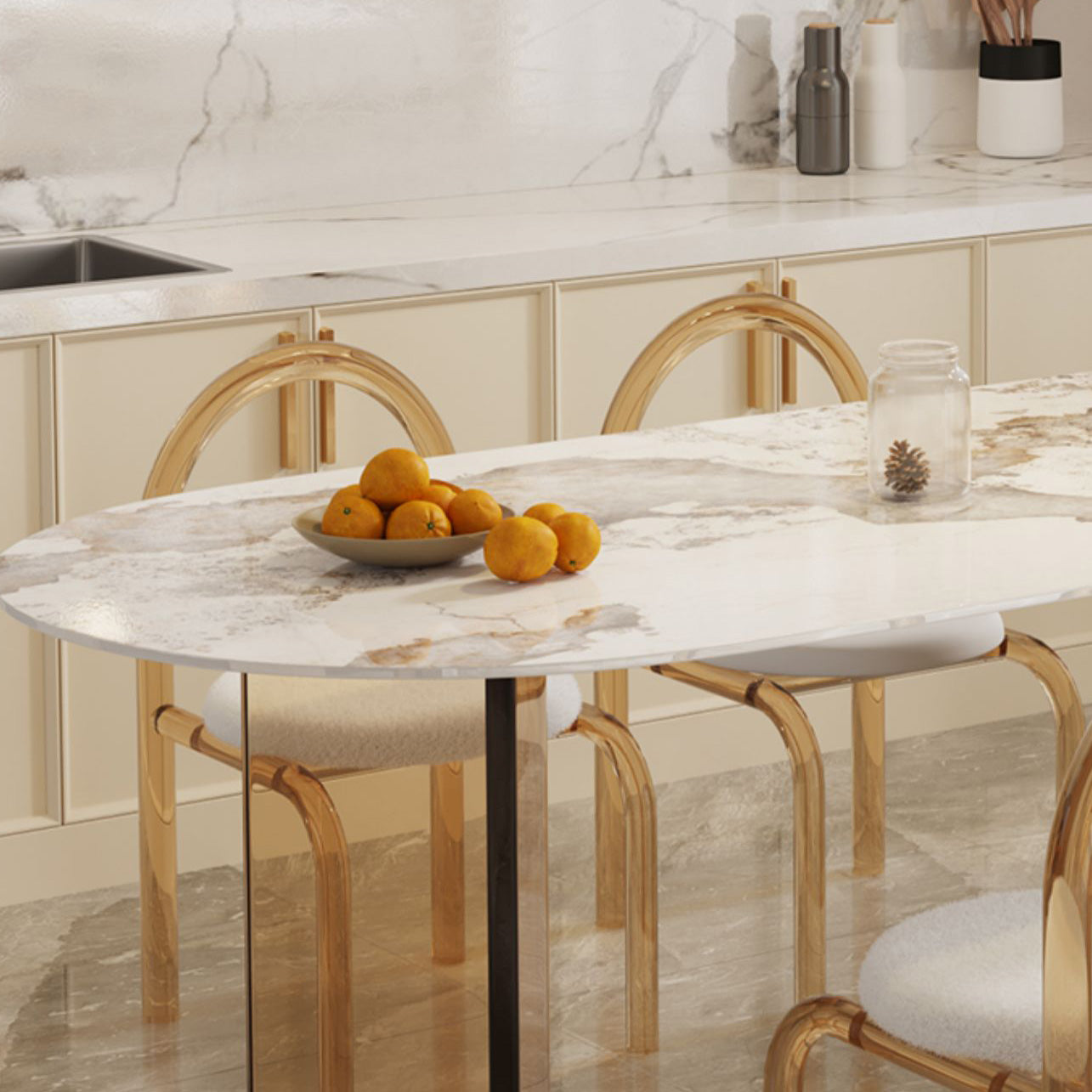 Modern Dining Table Sintered Stone Table with Acrylic Legs for Home Use