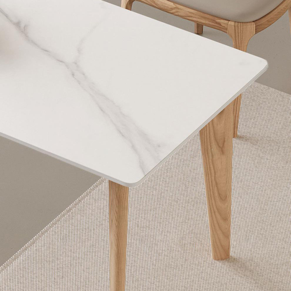 Modern Rectangle Dining Table Sintered Stone Table with Wooden Legs for Home Use