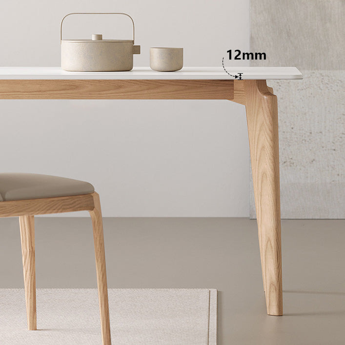 Modern Rectangle Dining Table Sintered Stone Table with Wooden Legs for Home Use